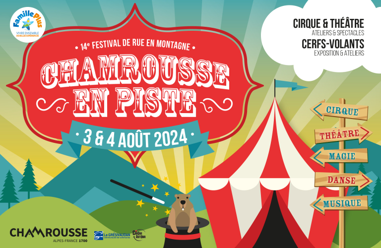 Visuel festival art rue montagne Chamrousse en Piste 2024
